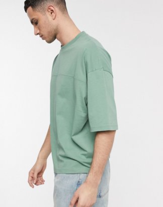 ASOS DESIGN - Grünes Oversize-T-Shirt mit Ziernähten-Beige