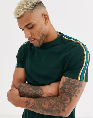 ASOS DESIGN - Grünes T-Shirt aus Bio-Baumwolle mit abgesetztem Zierband