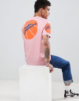 ASOS DESIGN - Harlem Globetrotters - Lässiges, langes T-Shirt-Rosa