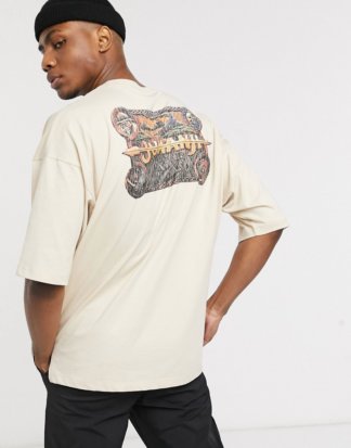 ASOS DESIGN - Jumanji - Oversize-T-Shirt mit Stufensaum-Beige