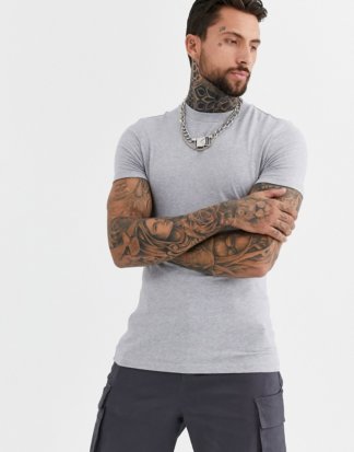 ASOS DESIGN - Kalkgraues Muskel-T-Shirt mit Rundhalsausschnitt