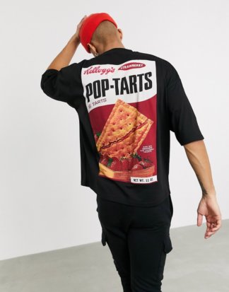 ASOS DESIGN - Kellogg's - Übergroßes T-Shirt mit großem, fotografischem Pop-Tart-Aufdruck auf der Rückseite-Schwarz
