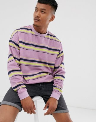 ASOS DESIGN - Langärmliges Oversize-T-Shirt mit Streifen in Flieder-Violett