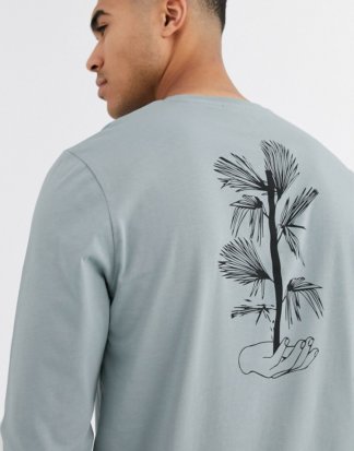 ASOS DESIGN - Langärmliges Shirt mit geblümtem Print auf der Rückseite-Grau
