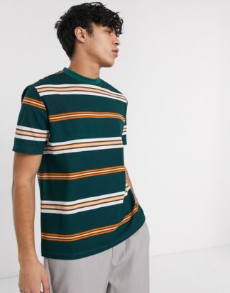 ASOS DESIGN - Legeres, gestreiftes T-Shirt aus Bio-Baumwoll-Pikee in Grün