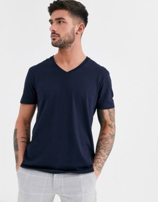 ASOS DESIGN - Marineblaues T-Shirt mit V-Ausschnitt-Navy
