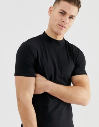 ASOS DESIGN - Muskel-T-Shirt aus Bio-Baumwolle mit Stehkragen in Schwarz