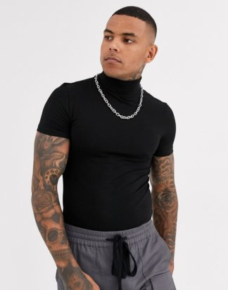 ASOS DESIGN - Muskel-T-Shirt aus Jersey mit Rollkragen in Schwarz