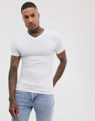 ASOS DESIGN - Muskel-T-Shirt mit V-Ausschnitt in Weiß