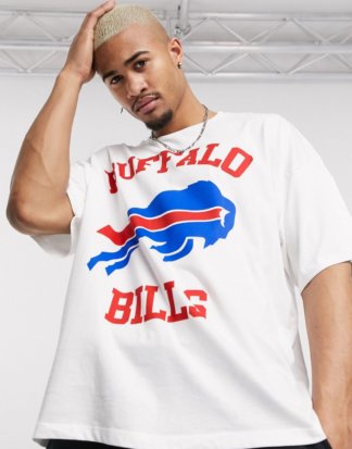 ASOS DESIGN - NFL - Übergroßes T-Shirt mit 'Buffalo Bill's' Druck auf der Vorderseite-Weiß