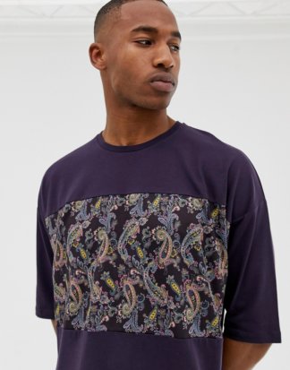 ASOS DESIGN - Oversize-T-Shirt Einsatz mit Paisley-Muster und halblangen Ärmeln-Rot