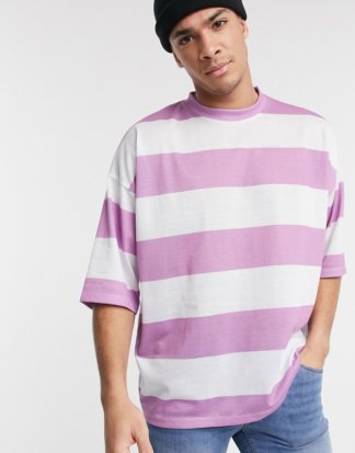 ASOS DESIGN - Oversize-T-Shirt mit breiten Streifen in Rauchgrau-Weiß
