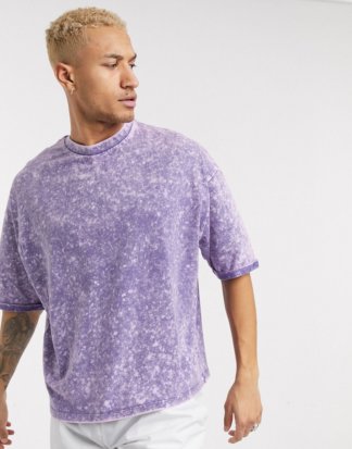 ASOS DESIGN - Oversize-T-Shirt mit halblangen Ärmeln und violetter Batikoptik