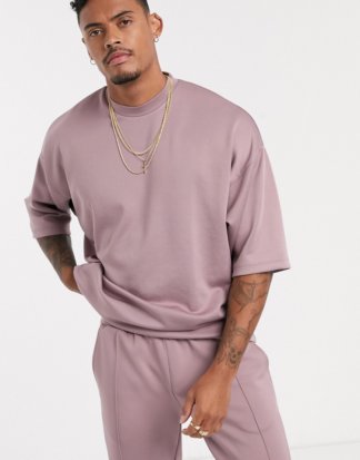 ASOS DESIGN - Oversized-T-Shirt aus Neopren mit halblangen Ärmeln-Violett