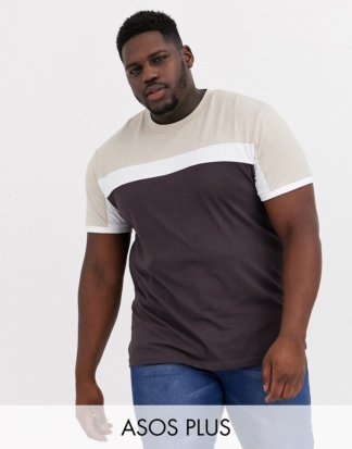 ASOS DESIGN Plus - Braunes T-Shirt mit Farbblockeinsätzen