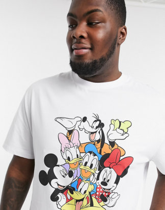 ASOS DESIGN Plus - Disney - Legeres T-Shirt mit Rundhalsausschnitt und Disney-Muster auf der Vorderseite-Weiß