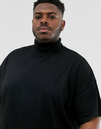 ASOS DESIGN Plus - Schwarzes Oversize-T-Shirt aus Jersey mit Rollkragen