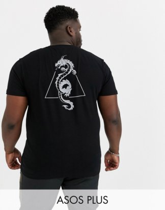ASOS DESIGN Plus - T-Shirt mit Drachenmotiv am Rücken-Schwarz