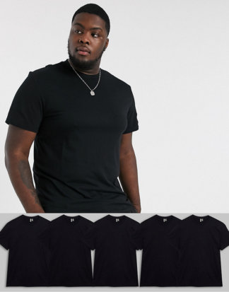 ASOS DESIGN Plus - T-Shirts aus Bio-Baumwolle mit Rundhalsausschnitt, SPECIAL OFFER: 5er-Pack-Schwarz