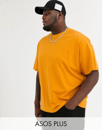 ASOS DESIGN Plus - Übergroßes Pikee-T-Shirt aus Bio-Baumwolle mit Rundhalsausschnitt in Orange-Braun