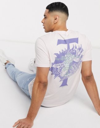 ASOS DESIGN - Rosa T-Shirt mit Blumendruck und Schriftzug hinten