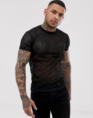 ASOS DESIGN - Schwarzes Mesh-T-Shirt