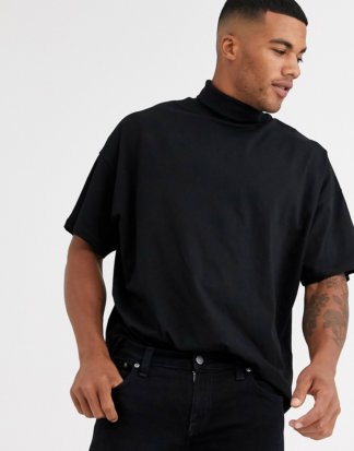 ASOS DESIGN - Schwarzes Oversize-T-Shirt aus Jersey mit Rollkragen