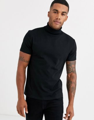 ASOS DESIGN - Schweres Jersey-T-Shirt aus Bio-Baumwolle mit Rollkragen in Schwarz