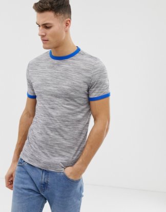 ASOS DESIGN - Strukturiertes T-Shirt in Grau mit abgesetzter Kragenverzierung