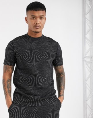 ASOS DESIGN - T-Shirt aus strukturiertem Glitzerstoff, Kombiteil-Schwarz
