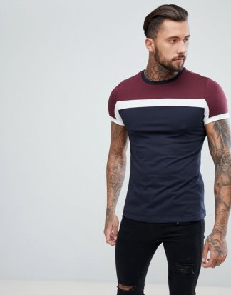 ASOS DESIGN - T-Shirt mit Blockfarben in Marineblau-Navy