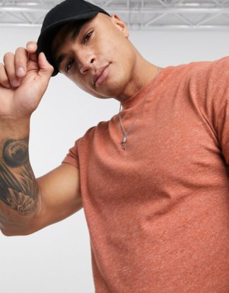 ASOS DESIGN - T-Shirt mit Rollärmeln in Hellbraun-Bronze