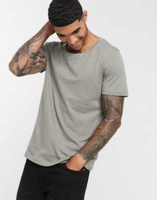 ASOS DESIGN - T-Shirt mit U-Ausschnitt in verwaschenem Khaki-Grün