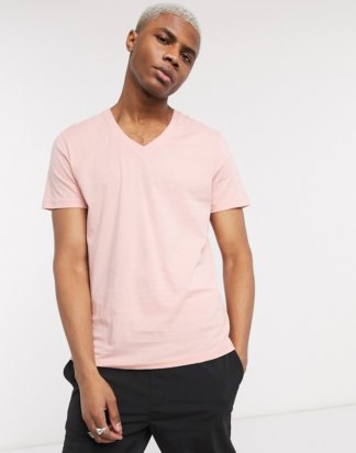 ASOS DESIGN - T-Shirt mit V-Ausschnitt in Rosa