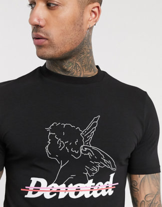 ASOS DESIGN Tall - Eng geschnittenes T-Shirt mit Engelchen-Print vorne-Schwarz