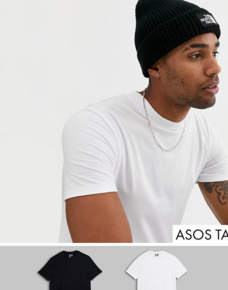 ASOS DESIGN Tall - Super lang geschnittene T-Shirts im 2er-Pack, Spare-Mehrfarbig