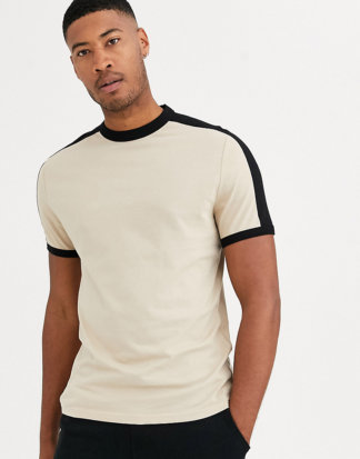 ASOS DESIGN Tall - T-Shirt aus Bio-Baumwolle mit kontrastierenden Schultereinsätzen in Beige