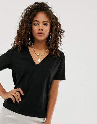 ASOS DESIGN Tall - T-Shirt aus meliertem Jersey in Schwarz mit V-Ausschnitt
