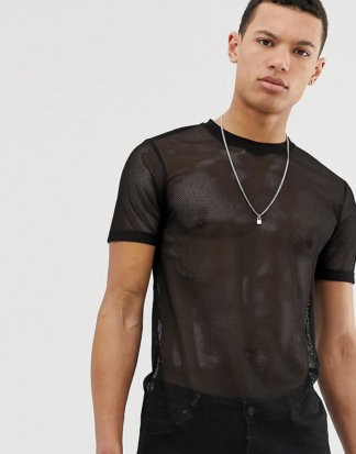 ASOS DESIGN Tall - T-Shirt aus schwarzem Netzstoff