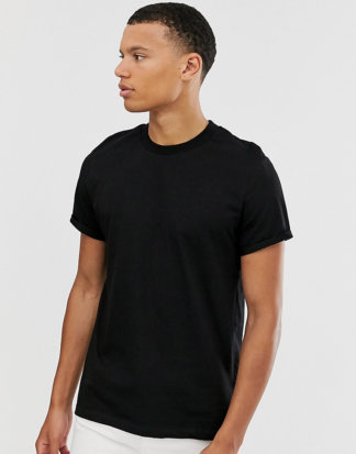 ASOS DESIGN Tall - T-Shirt mit Rundhalsausschnitt und Rollkragen in Schwarz