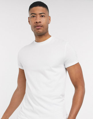 ASOS DESIGN Tall - T-Shirt mit Rundhalsausschnitt und Rollärmeln in Weiß