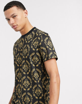 ASOS DESIGN Tall - T-Shirt mit durchgängigem Barockmuster-Schwarz