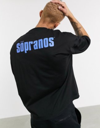 ASOS DESIGN - The Sopranos - Oversize-T-Shirt mit Foto-Aufdruck vorn und hinten-Schwarz
