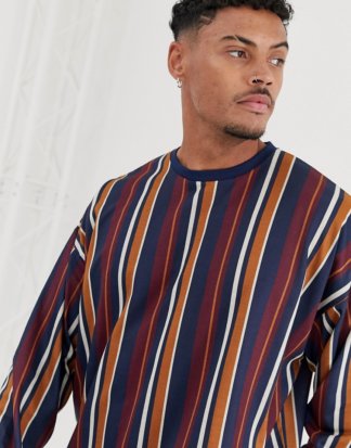 ASOS DESIGN - Vertikal gestreiftes, langärmliges Oversize-Shirt-Mehrfarbig