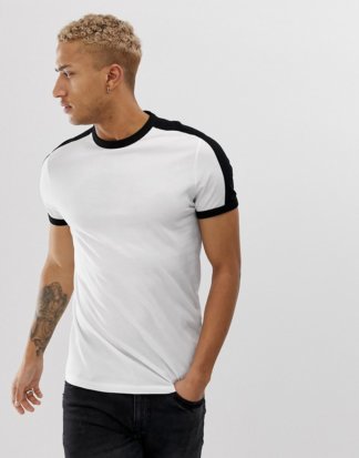 ASOS DESIGN - Weißes T-Shirt aus Bio-Baumwolle mit kontrastierendem Schultereinsatz