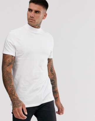 ASOS DESIGN - Weißes T-Shirt aus Bio-Jersey mit Stehkragen