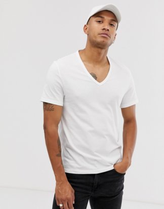 ASOS DESIGN - Weißes T-Shirt aus Bio-Material mit tiefem V-Ausschnitt