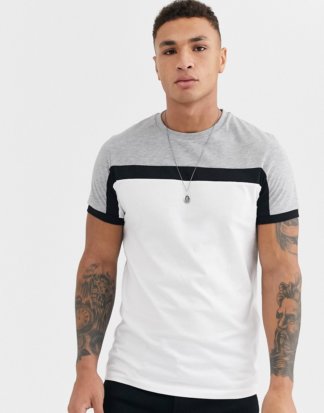 ASOS DESIGN - Weißes T-Shirt mit Farbblockeinsätzen