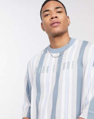 ASOS DESIGN x Dark Future - Langes Oversize-T-Shirt mit Streifen-Mehrfarbig