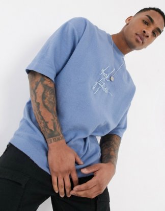 ASOS DESIGN x Dark Future - Schweres Oversize-T-Shirt aus Reverse-Fleece mit gesticktem Dark Future-Logo-Violett